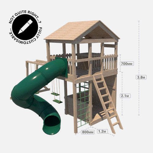 With a platform height of 2.1m - the Pioneer is our highest and most challenging climbing frame.