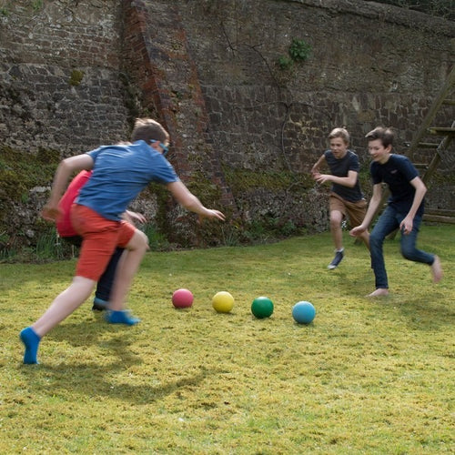 children playing with dodgeballs